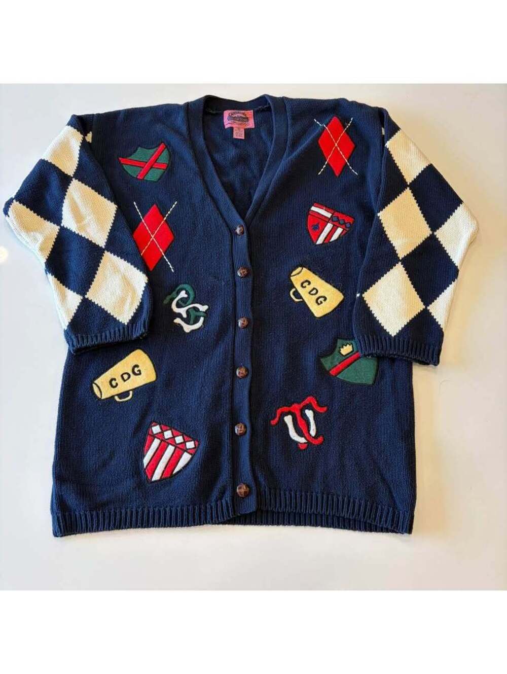 Cambridge Country Store Size Small Vintage Argyle Varsity Patch Cardigan Sweater